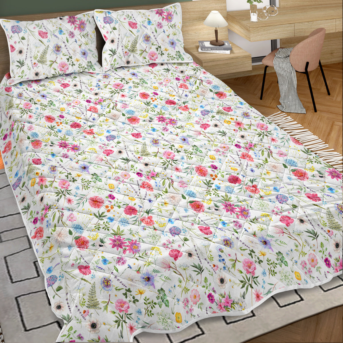 Red Floral Quilt 3 Pieces Microfiber Quilt Sets Lightweight Bedspreads Botanical Coverlets Quilt Bedding Set All Season Quilts Twin Full Queen King Size