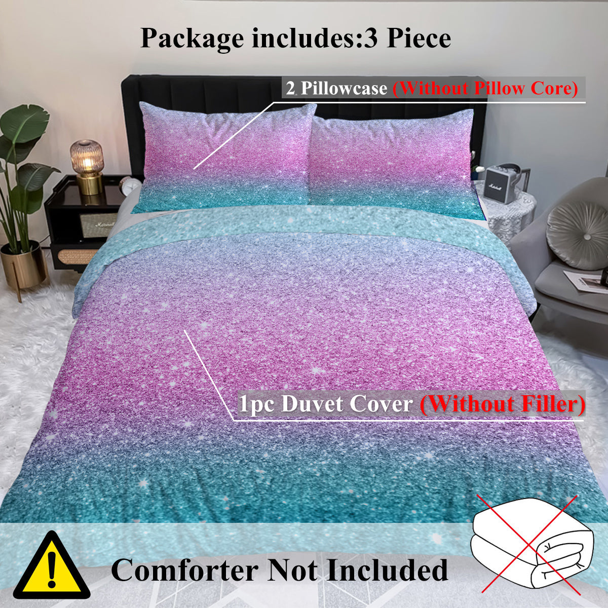 3PCS Ultra Soft Duvet Cover Set For Comforter Star Bedding Set Full Queen King Size
