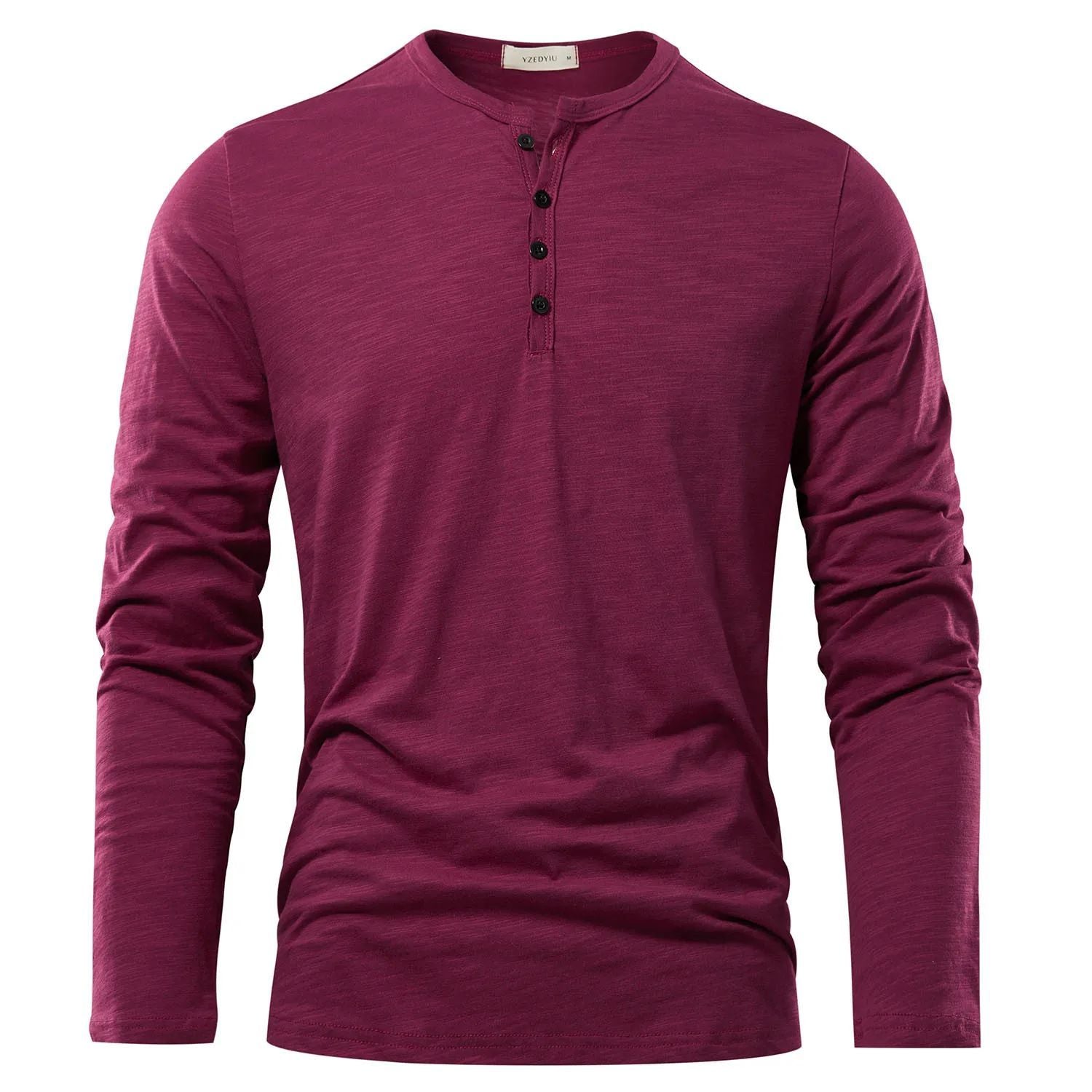 Men's Solid Color Casual Cotton Long-sleeved Top