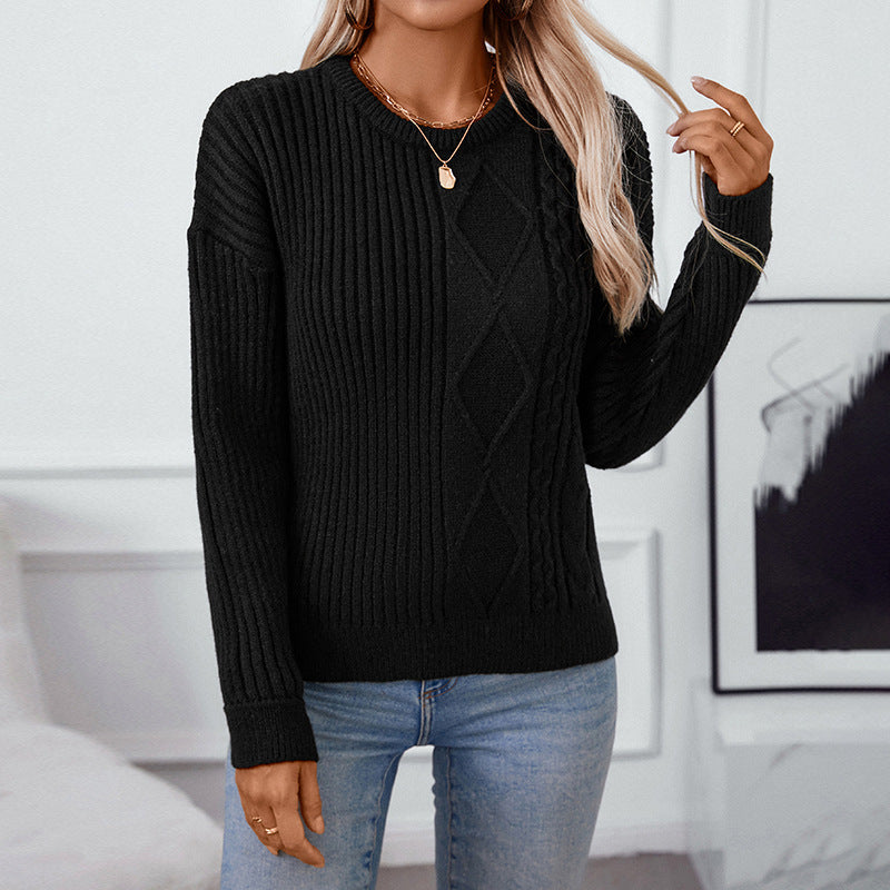 Loose Pullover Retro Solid Color Sweater For Women