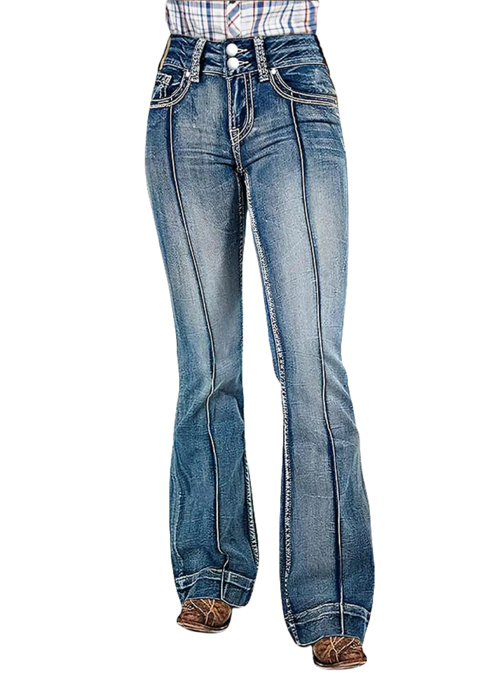 Women's Vintage High Waist Flare Jeans, Retro Paneled Bootcut Denim With Double Button Closure, Flattering Wide Leg Pants