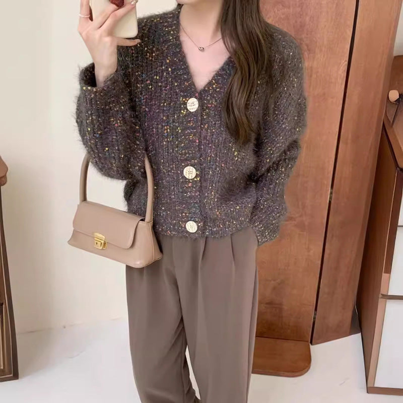 Vintage Colored Dot Short Loose Knitted Cardigan Sweater