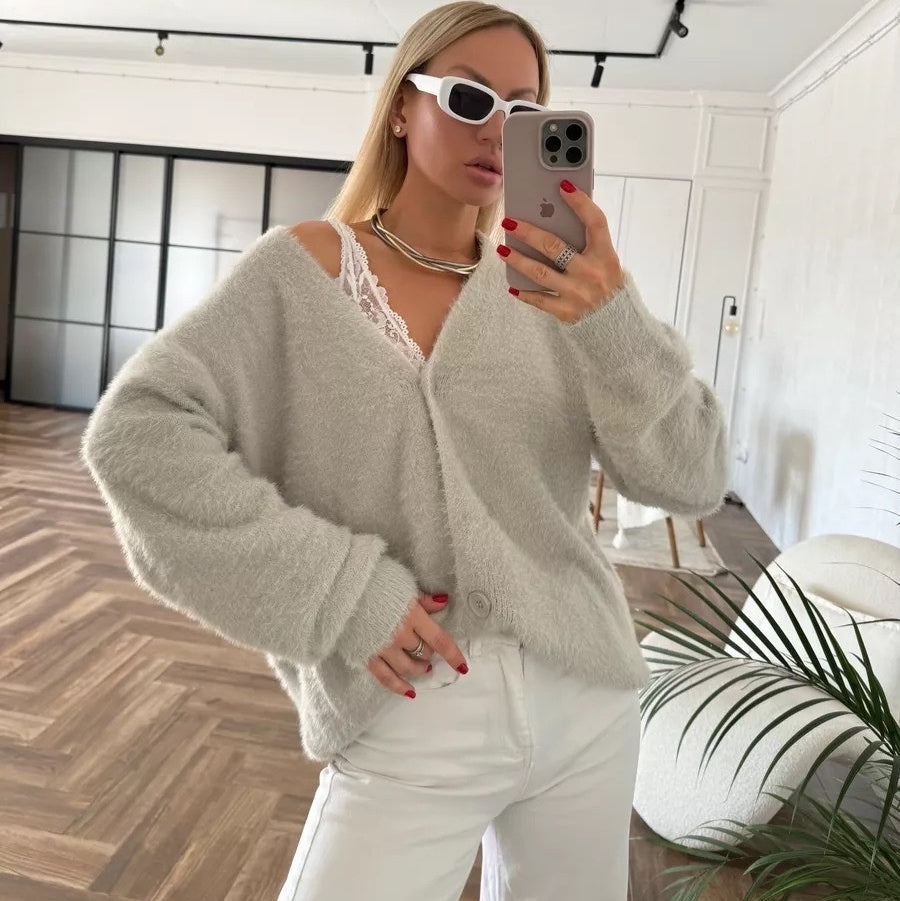 European And American New Loose V-neck Casual Sweater Women