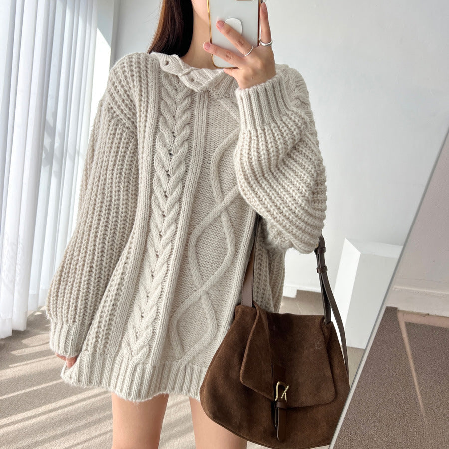 Retro Simple Round Neck Side Buckle Off-the-shoulder Design Dress