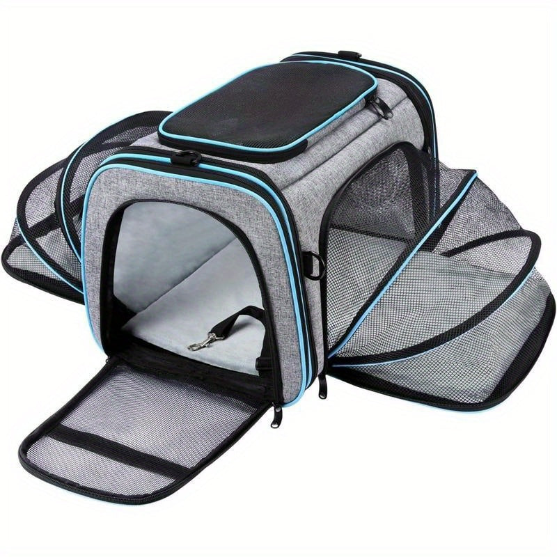 Approved Pet Carrier, Large Soft Sided Pet Travel TSA Carrier 4 Sides Expandable Cat Collapsible Carrier With Removable Fleece Pad And Pockets For Cats Dogs And Small Animals