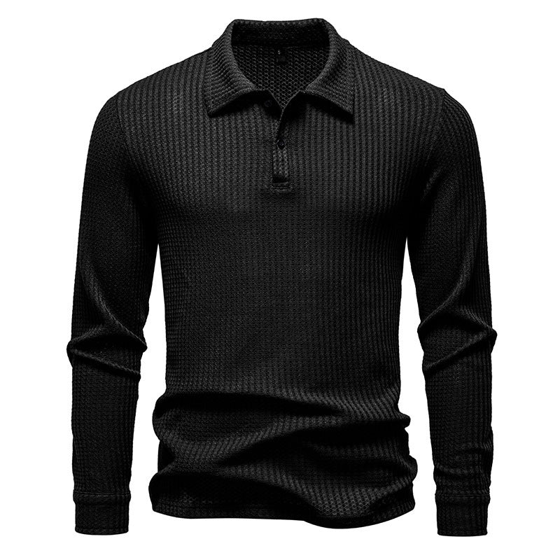 New Men's Walf Checks Fabric Long Sleeve Lapel T-shirt