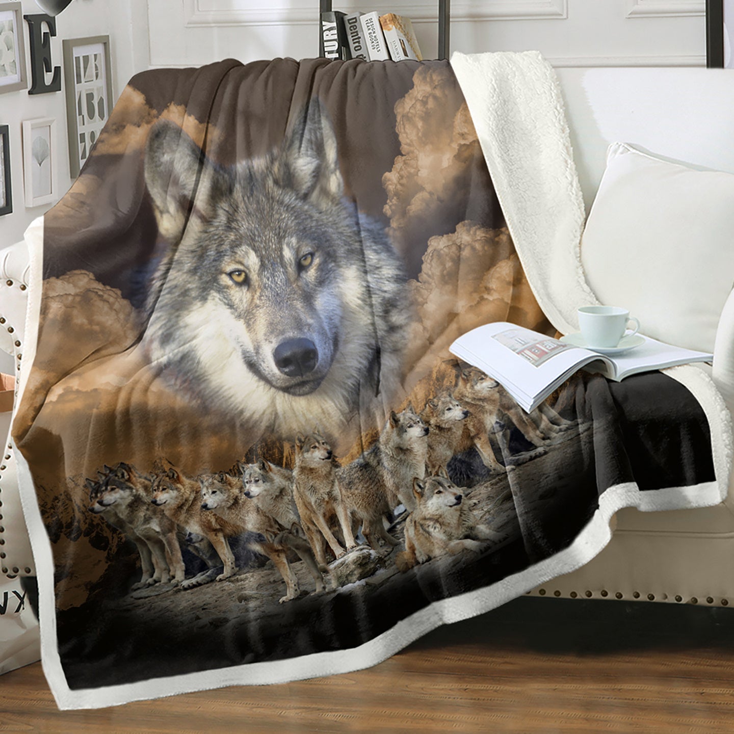 Indian Wolf Sherpa Fleece Blanket Native American Wolf Cozy Warm Fluffy Plush Blanket For Bed Couch Chair Living Room Decor 50x60 Inch 60x80 Inch