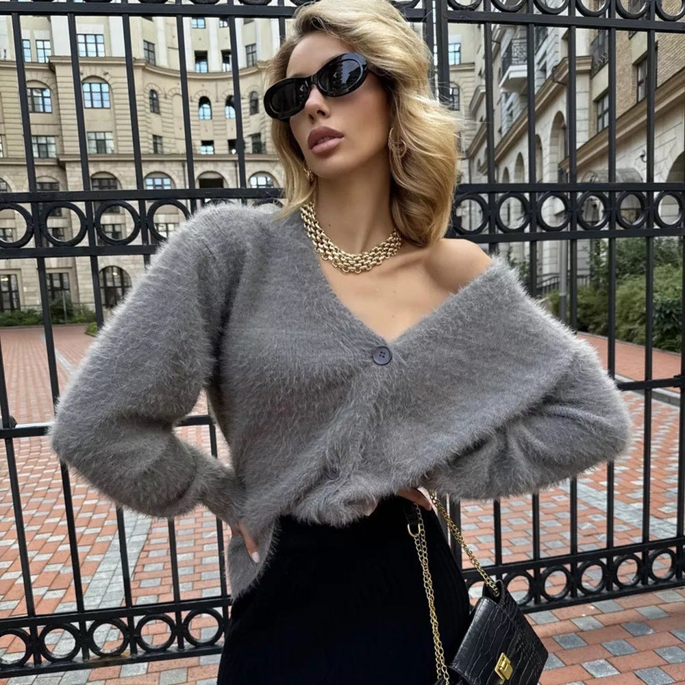 European And American New Loose V-neck Casual Sweater Women