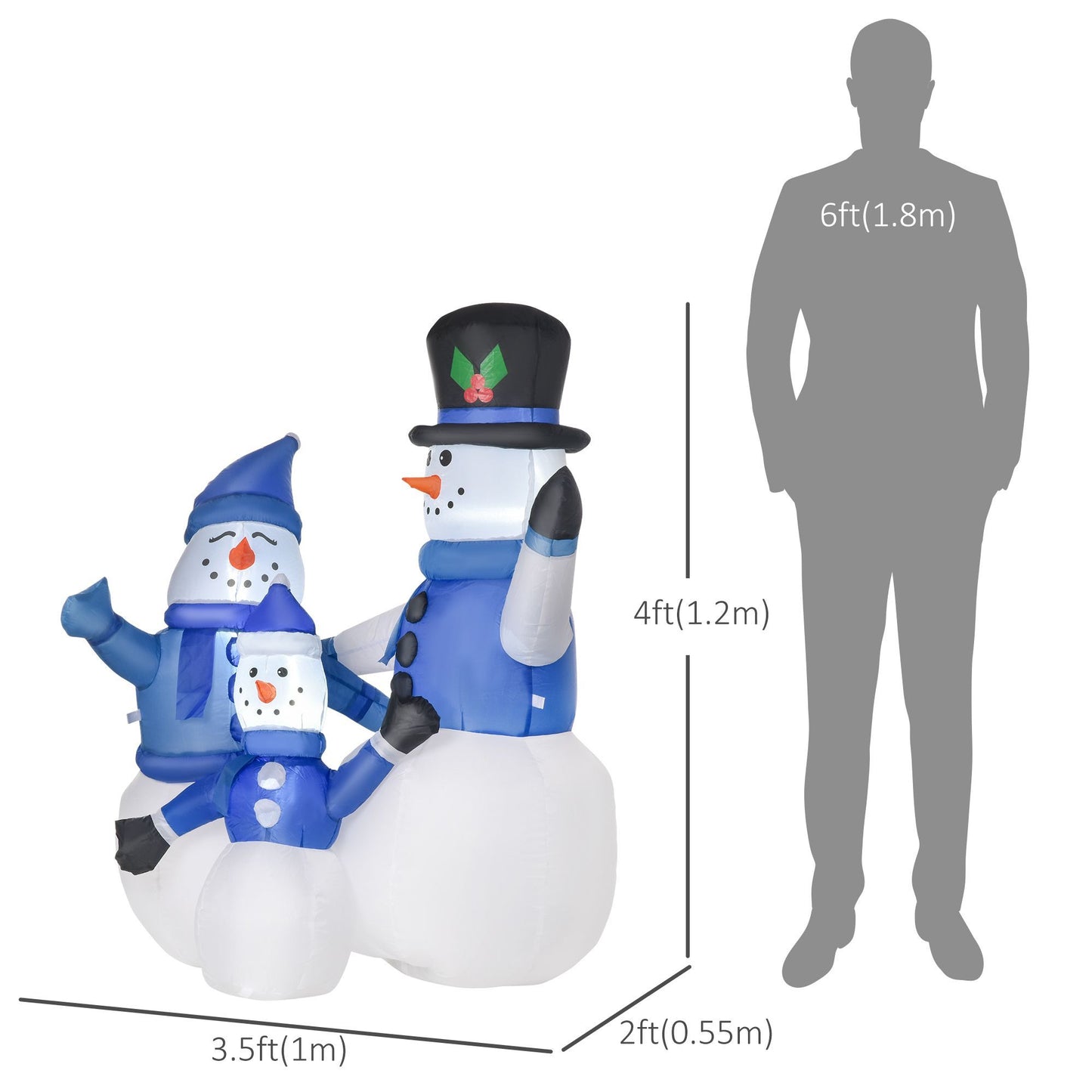 1.2M Tall Large LED Lighted Christmas Inflatable Snowmen Family Outdoor Indoor Holiday Decorations