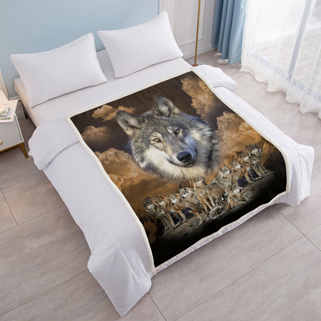 Indian Wolf Sherpa Fleece Blanket Native American Wolf Cozy Warm Fluffy Plush Blanket For Bed Couch Chair Living Room Decor 50x60 Inch 60x80 Inch
