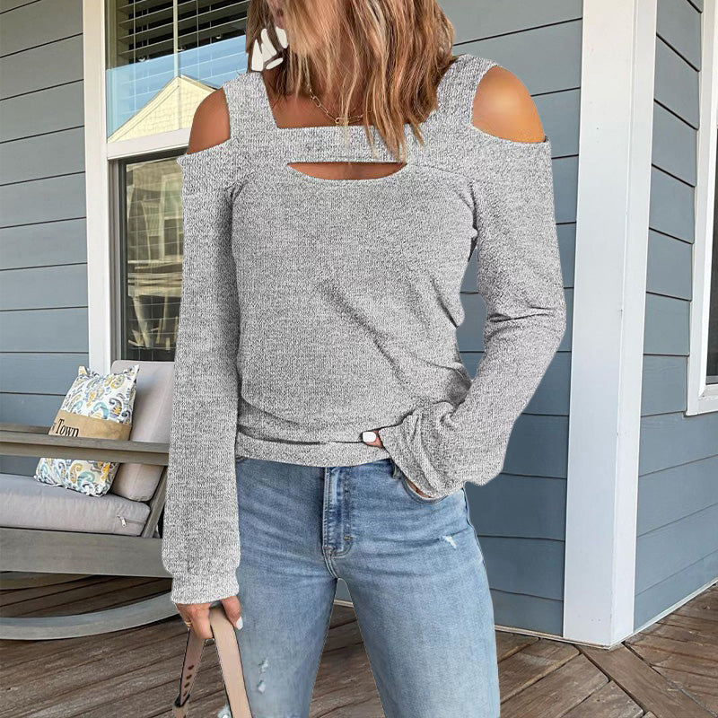 Womens Cold Shoulder Top Cut Out Long Sleeve Basic T Shirts Casual Blouse Tshirts