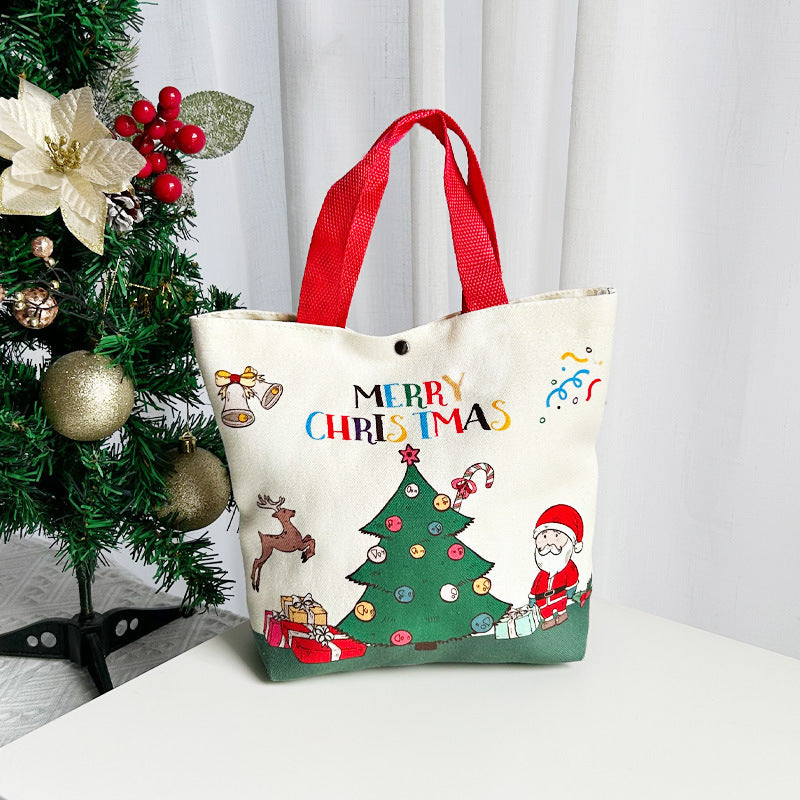 Cartoon Santa Snowman Tote Canvas Bag