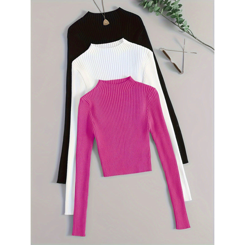 Layer 3pcs Set Stand Collar Ribbed Base Layer
