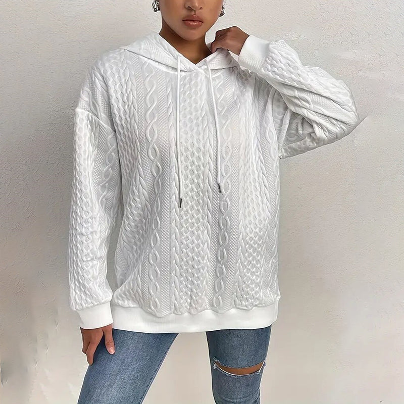 Womens Hoodies Casual Long Sleeve Drawstring Textured Pullover Tops Loose Hooded Sweatshirt