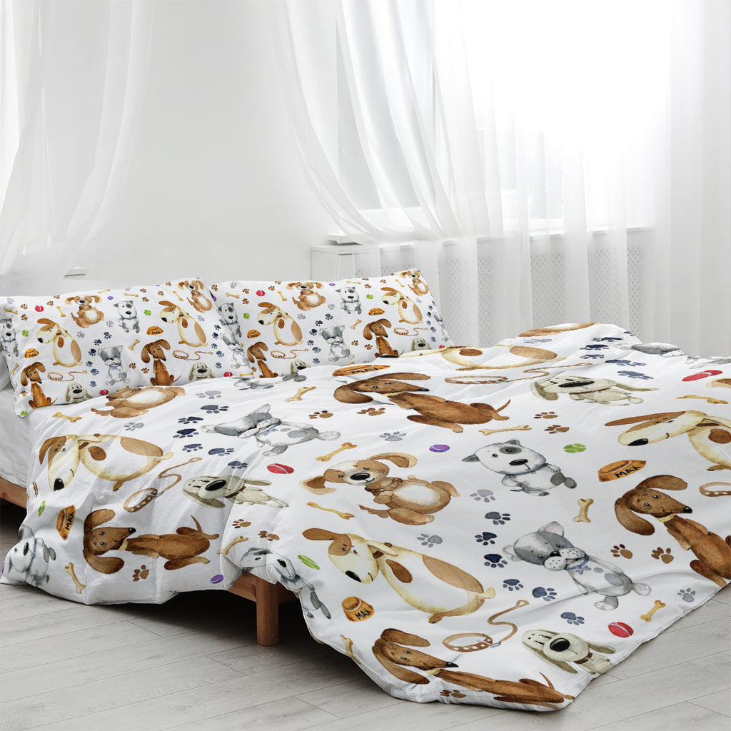 Kids' Duvet Cover Sets Animals Pastel Duvet Covers Cartoon Dogs Paws Pattern Bed Sets 3 Pieces 1 Duvet Cover And 2 Pillow Cases Cute Puppy Dogs Bedding For Kids