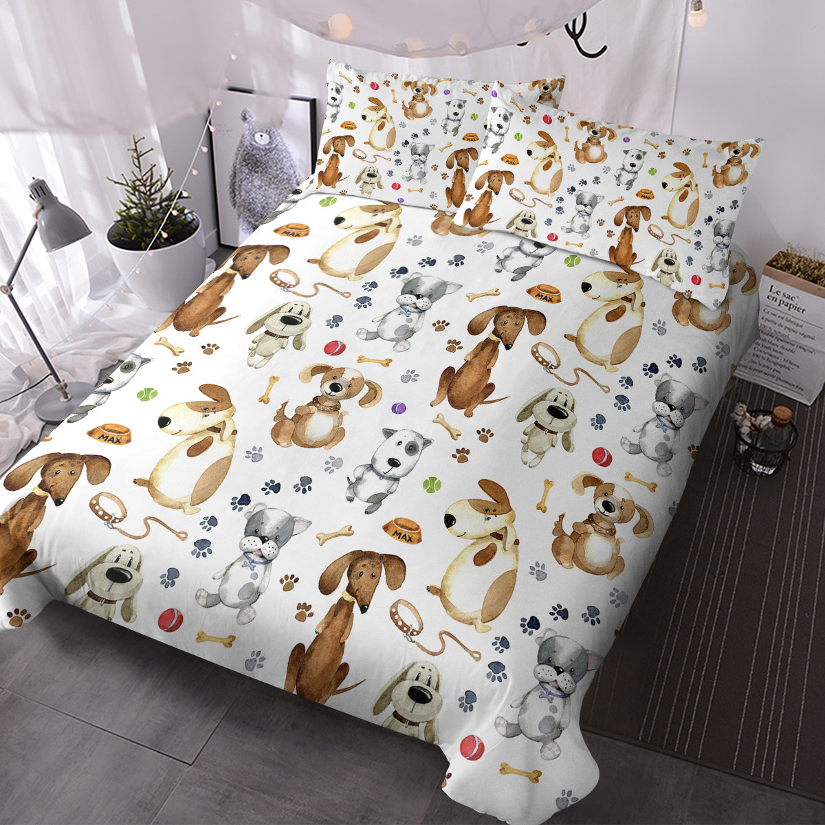 Kids' Duvet Cover Sets Animals Pastel Duvet Covers Cartoon Dogs Paws Pattern Bed Sets 3 Pieces 1 Duvet Cover And 2 Pillow Cases Cute Puppy Dogs Bedding For Kids