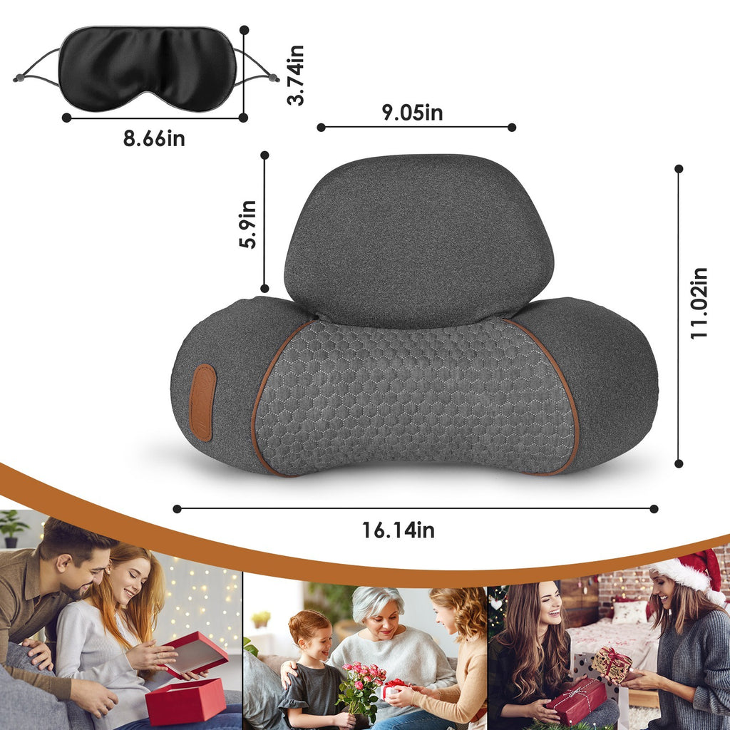 1 Set 3 In 1 Neck Massager Pillow With Vibration Heating Airbag Stretching Memory Foam Fillings Ergonomic Massager With Portable Storage Bag Eye Mask