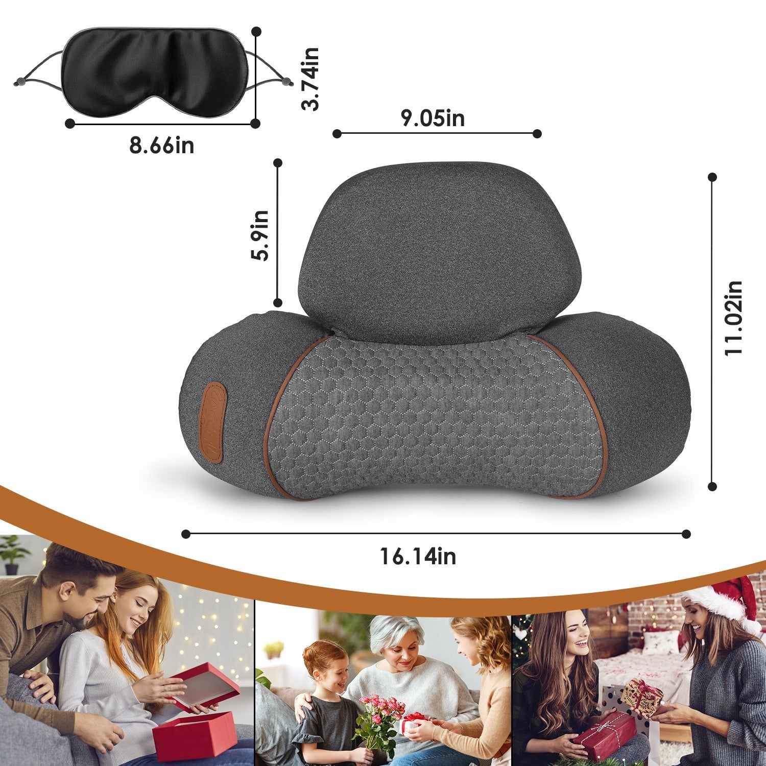 1 Set 3 In 1 Neck Massager Pillow With Vibration Heating Airbag Stretching Memory Foam Fillings Ergonomic Massager With Portable Storage Bag Eye Mask