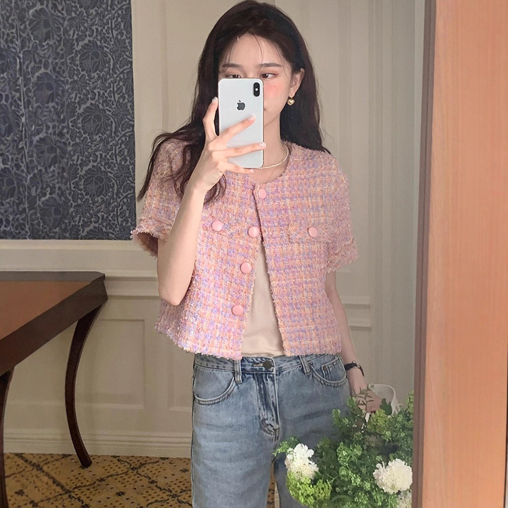 High-grade Round Neck Korean Gentle Short Sleeve Jacket