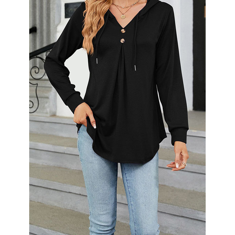Women's Long Sleeve Hooded Tunic Tops Button Swing Pullover Hoodie Sweatshirts