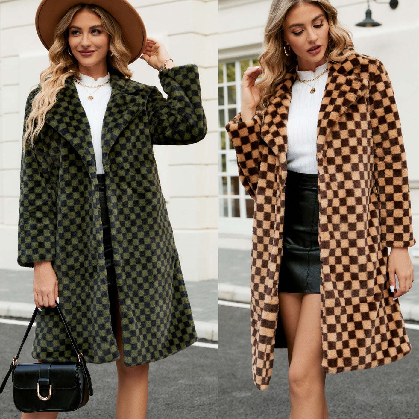 Women's Mid-length Plaid Loose Plush Coat