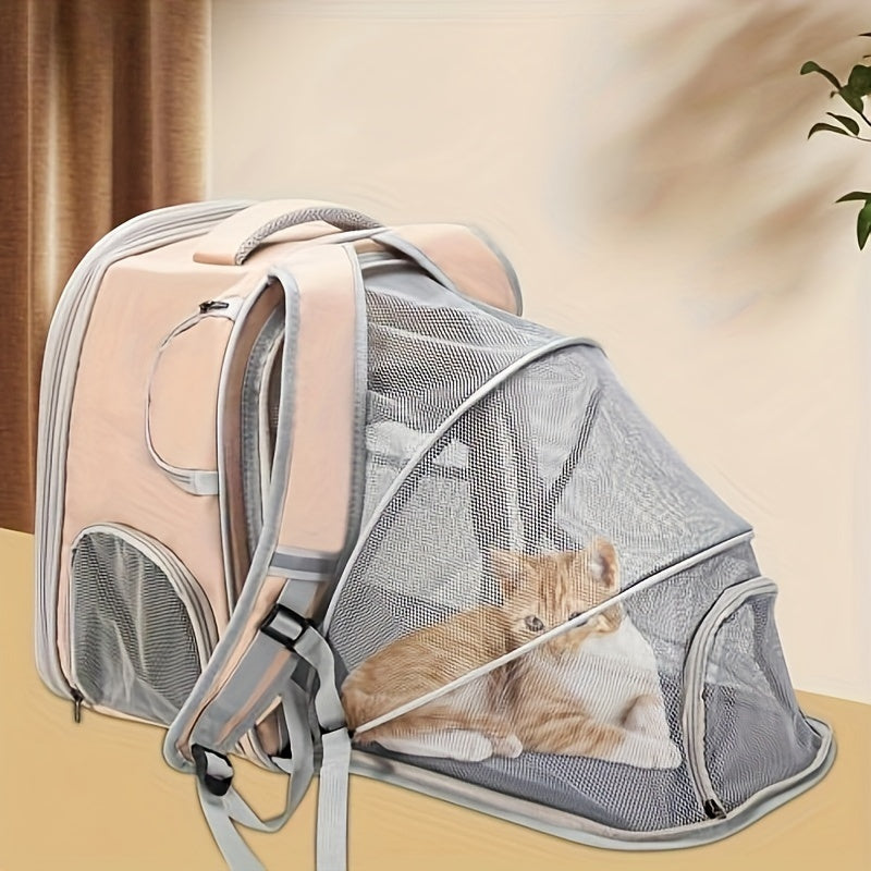 Adventure-Ready, Expandable Pet Carrier. Backpack - Large Capacity, Nylon, Zip Closure For Cats & Dogs - Ideal For Outings