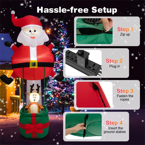 8 Feet Christmas Decorations,Inflatable Santa Claus And Reindeer