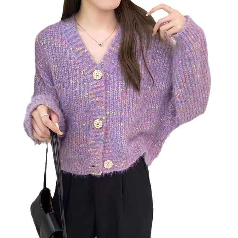 Vintage Colored Dot Short Loose Knitted Cardigan Sweater