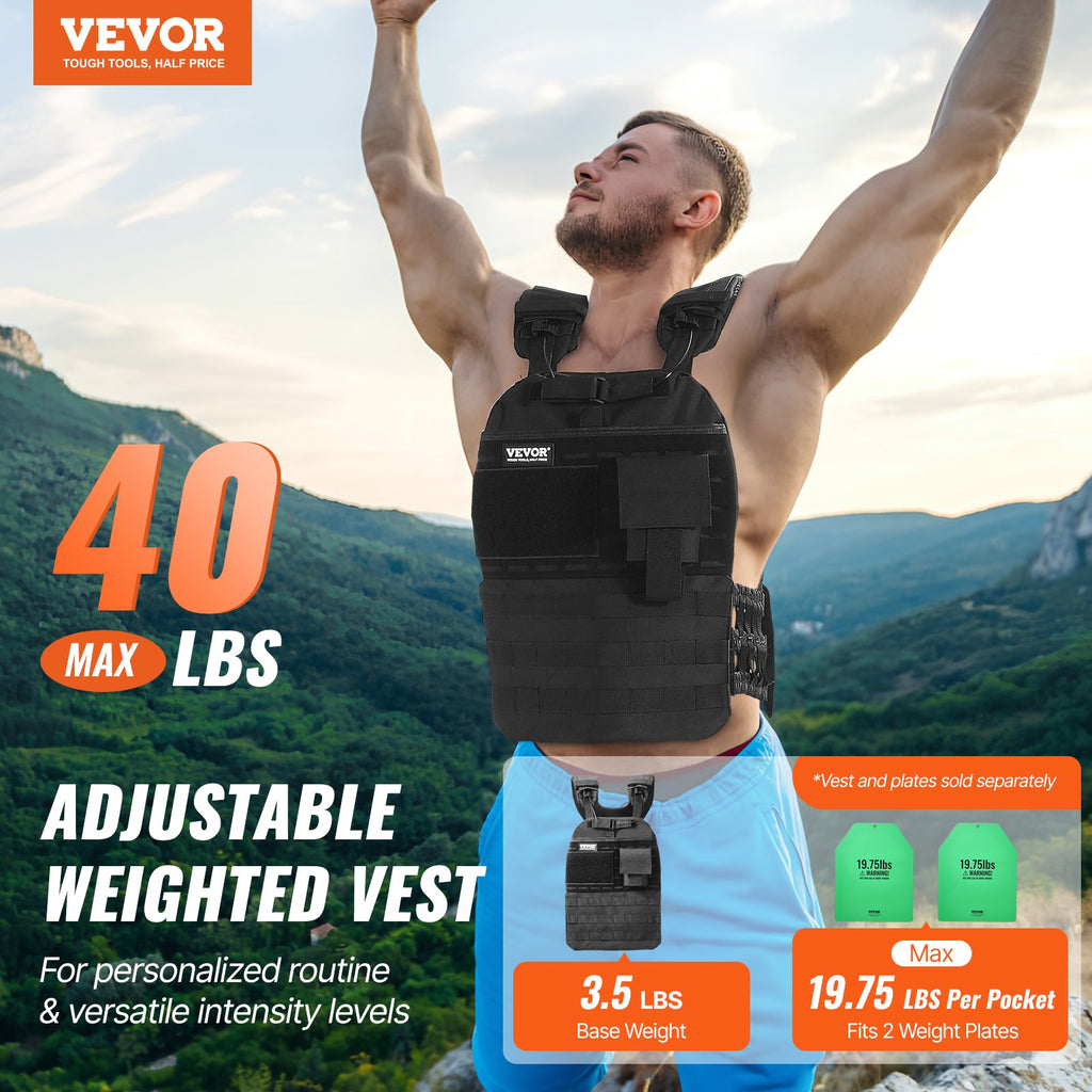 Weighted Vest, 40lb Weight Vest, Adjustable Body Weight Jacket For Men Women, Workout Equipment For Strength And Endurance Training, Running, Jogging, Walking, Fitness, And Weight Loss