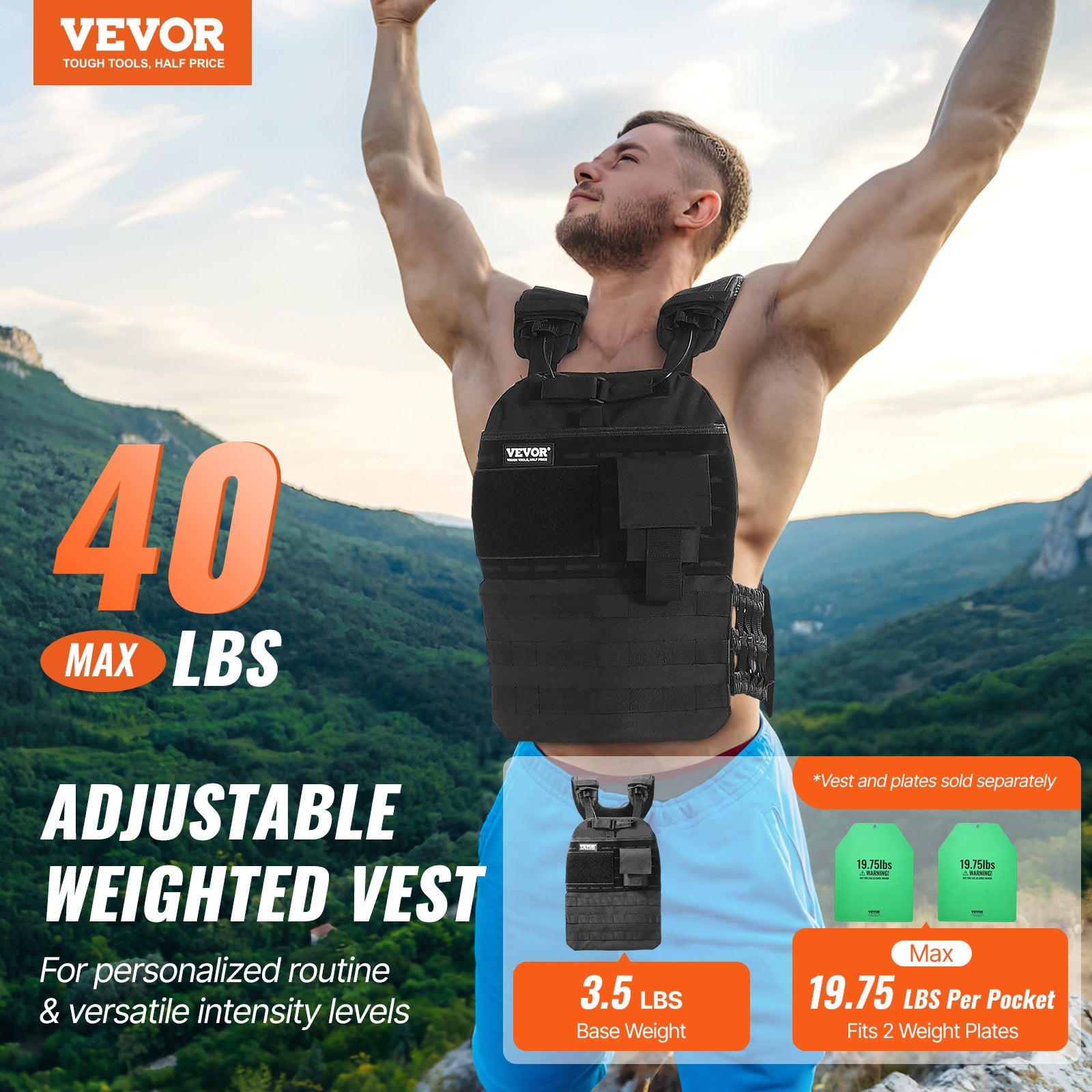 Weighted Vest, 40lb Weight Vest, Adjustable Body Weight Jacket For Men Women, Workout Equipment For Strength And Endurance Training, Running, Jogging, Walking, Fitness, And Weight Loss