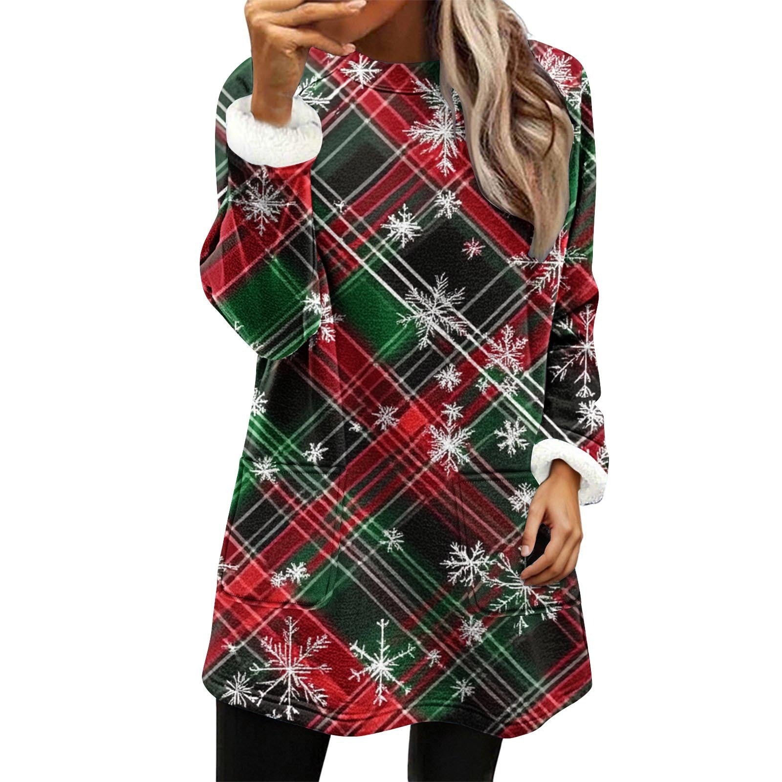 Snowman Digital Printing Casual Wide-sleeved Velvet Loose Sweater