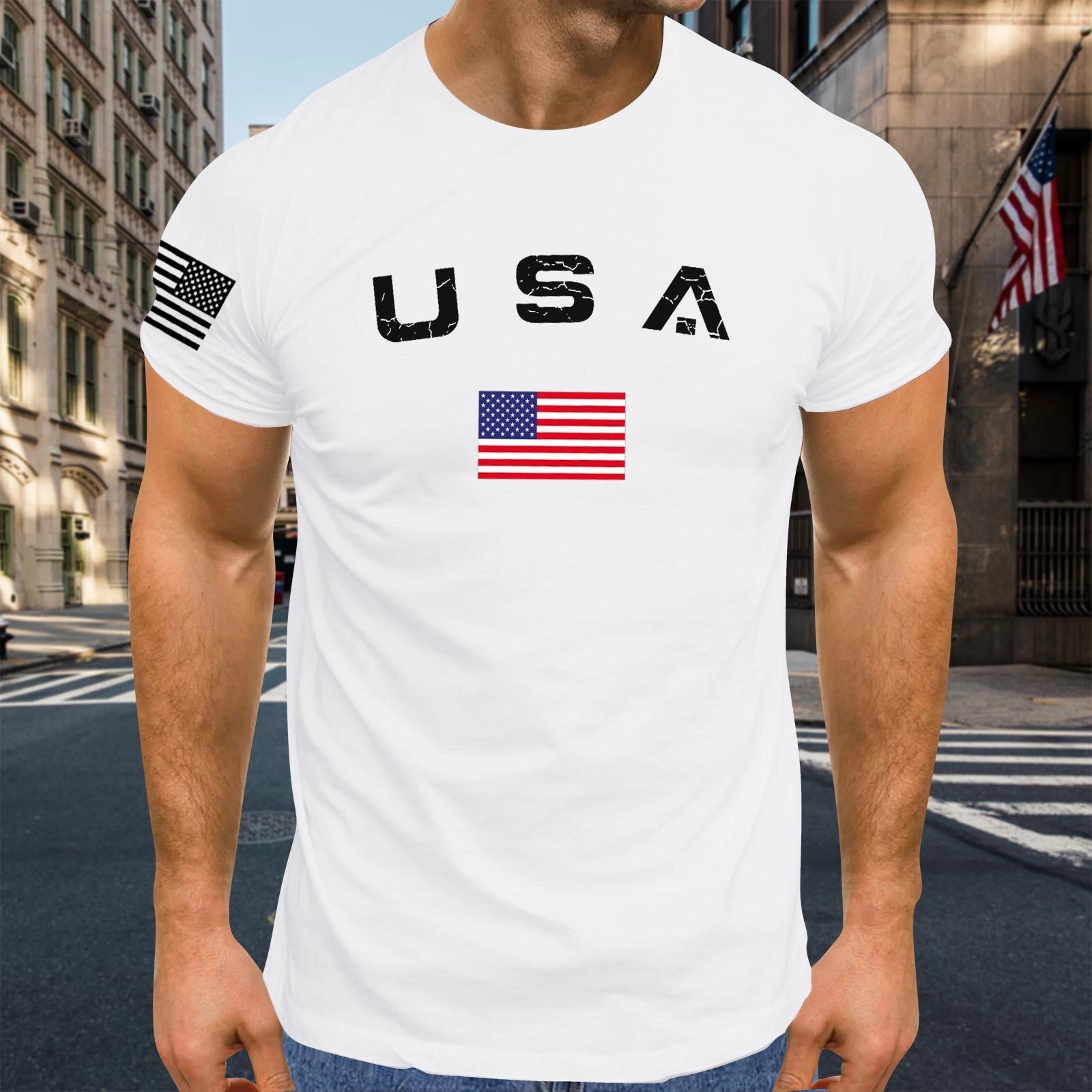 3D Digital Printing American Men's Round Neck Short Sleeve