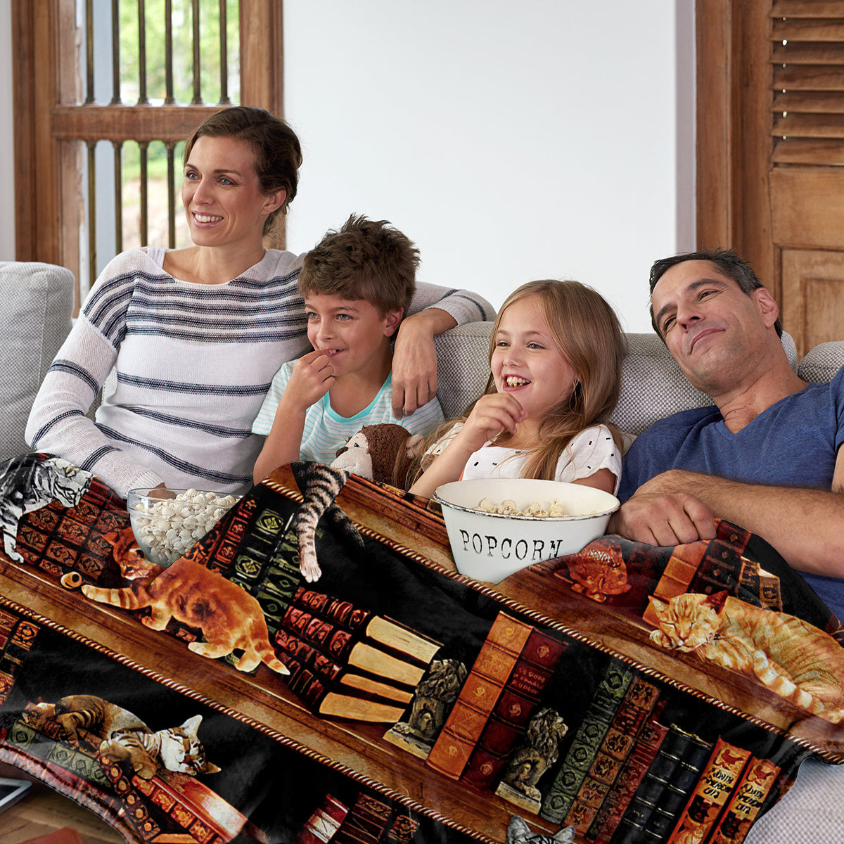 Vintage Kitten Flannel Blanket Cat In The Bookshelf Throw Blanket Librarian Book Lover Gifts Fleece Blankets For Bed Couch Sofa