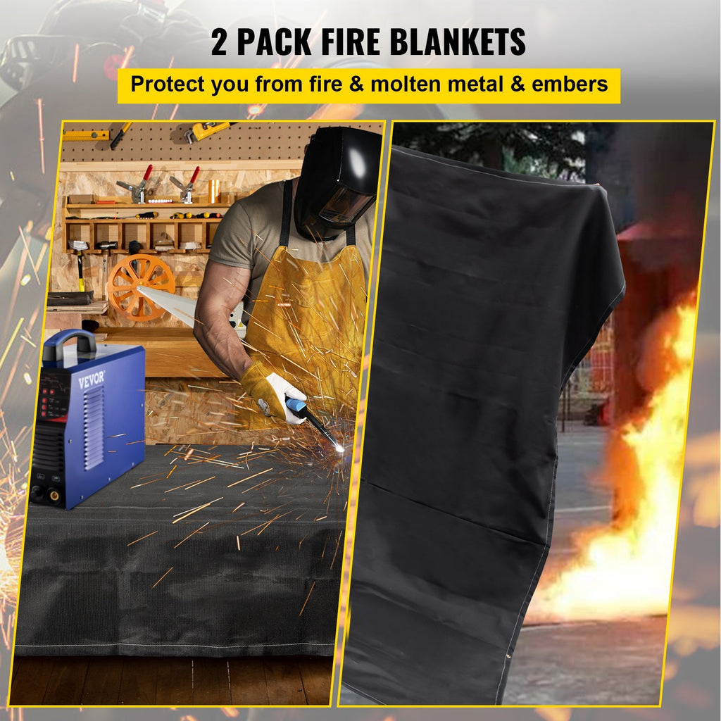 Fire Blankets, 2-pack Welding Blankets, 6ft X 10ft Fire Extinguishing Blankets, Black Emergency Fire Blankets, Fiberglass Flame-retardant Blankets, With 8 Brass Eyelets.