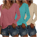 Womens Long Sleeve Shirts Fall Tops Basic Tshirts Loose Fit V Neck 3 Packs