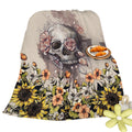 Rustic Skull Sunflower Flannel Fleece Blanket Floral Skull Flannel Soft Plush Throw Blanket Cozy Blankets For Bed Chair Car Sofa Couch Bedroom 75x100cm 130x150cm 150x200cm