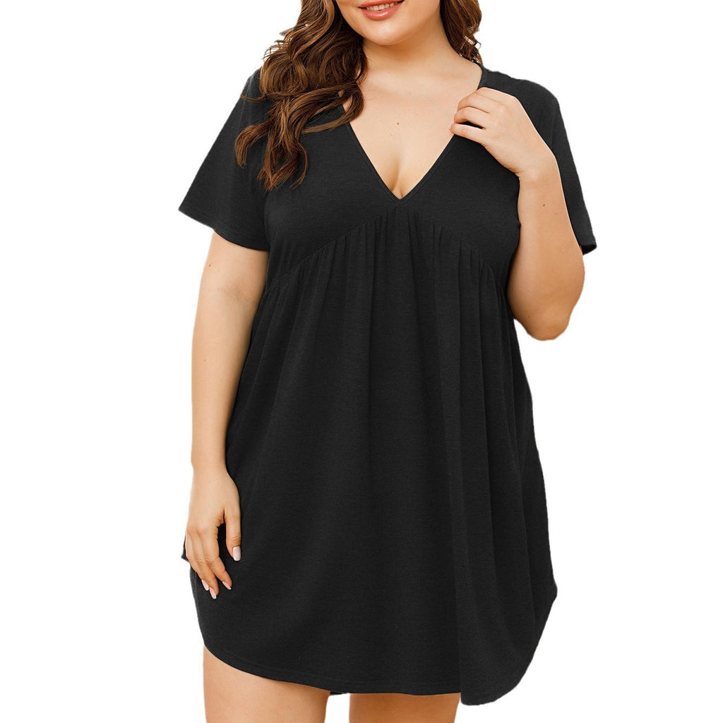 V-neck Short Sleeve Loose Pajamas Dress