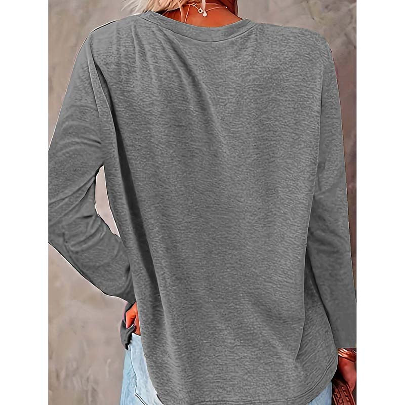 Women's Heart & Dog Paw Print T-shirt, Cute Crew Neck Long Sleeve Top For Spring & Fall