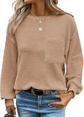 Women's Waffle Knit Top Long Sleeve Crew Neck Casual