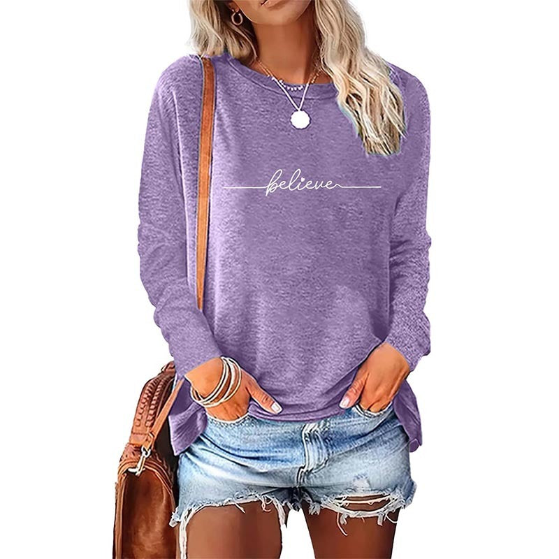 5 Packs Womens Long Sleeve Graphic Tees Casual Letter Printed T-Shirts Tops