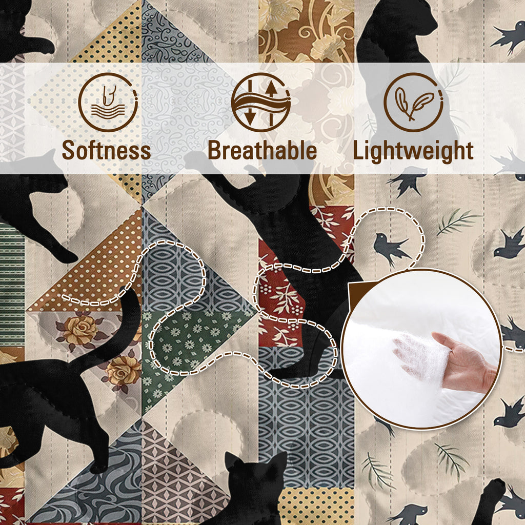 3pcs Of Black Cat Multi Posture Pattern Blanket Set All Season Bedding, 2 Pillowcases For Children, Teenagers, And Adults, Suitable For Bedrooms