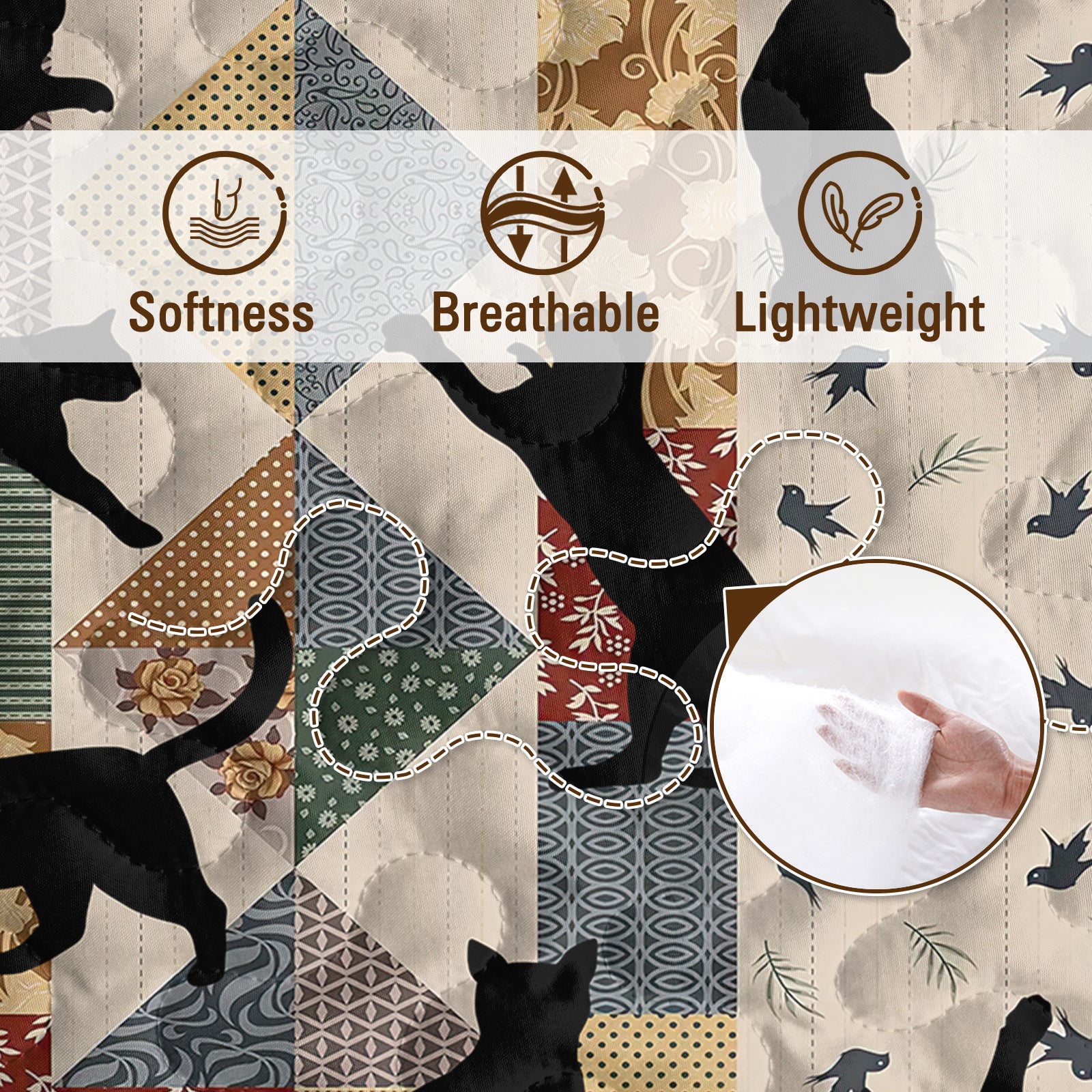 3pcs Of Black Cat Multi Posture Pattern Blanket Set All Season Bedding, 2 Pillowcases For Children, Teenagers, And Adults, Suitable For Bedrooms