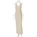 Women's Fashion Sexy Halter Backless Slit Solid Color Slim Dress