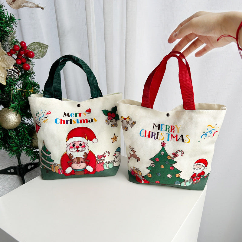 Cartoon Santa Snowman Tote Canvas Bag