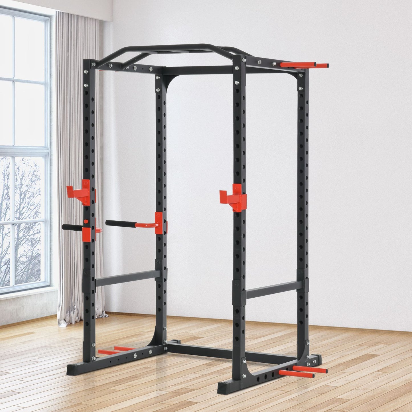 Adjustable Power Tower Dip Station Pull Up Bar Squat Rack Power Cage At Home Workout Equipment