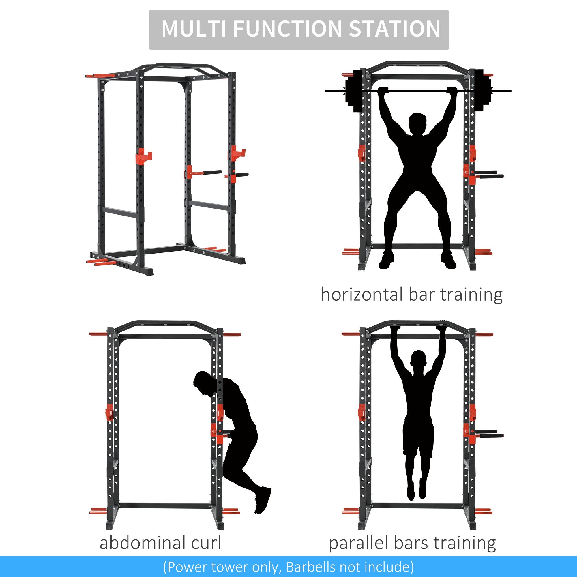 Adjustable Power Tower Dip Station Pull Up Bar Squat Rack Power Cage At Home Workout Equipment