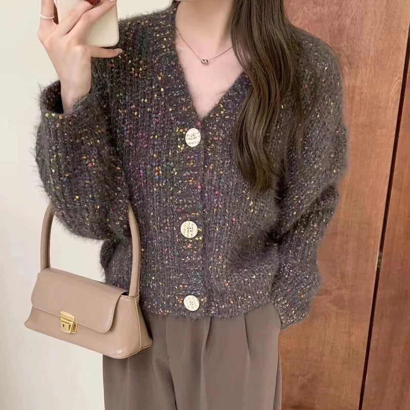 Vintage Colored Dot Short Loose Knitted Cardigan Sweater