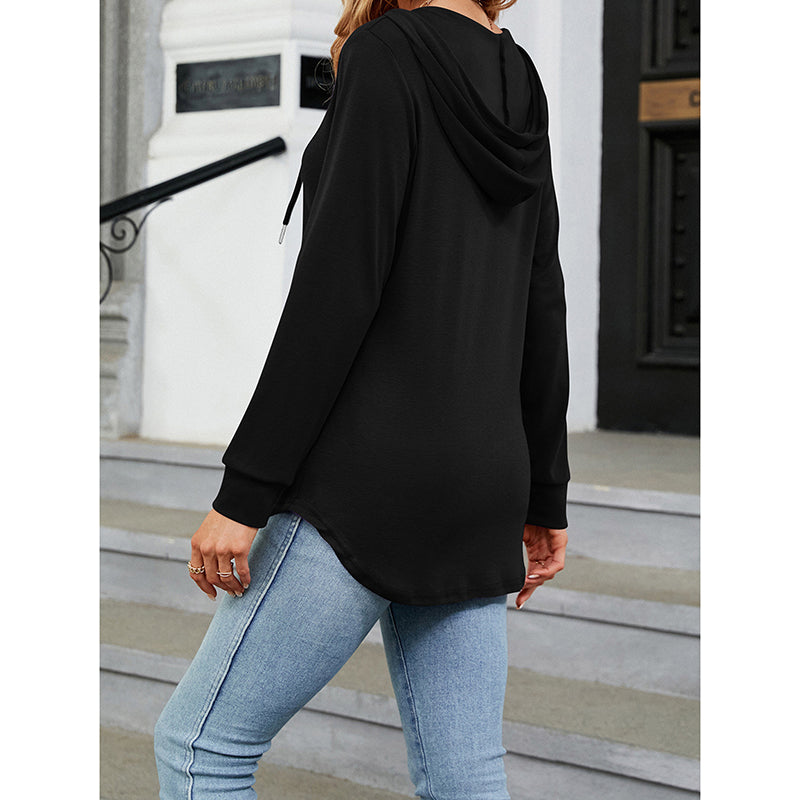 Women's Long Sleeve Hooded Tunic Tops Button Swing Pullover Hoodie Sweatshirts