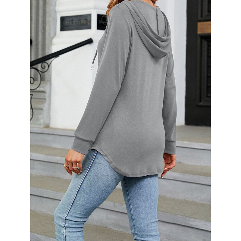 Women's Long Sleeve Hooded Tunic Tops Button Swing Pullover Hoodie Sweatshirts