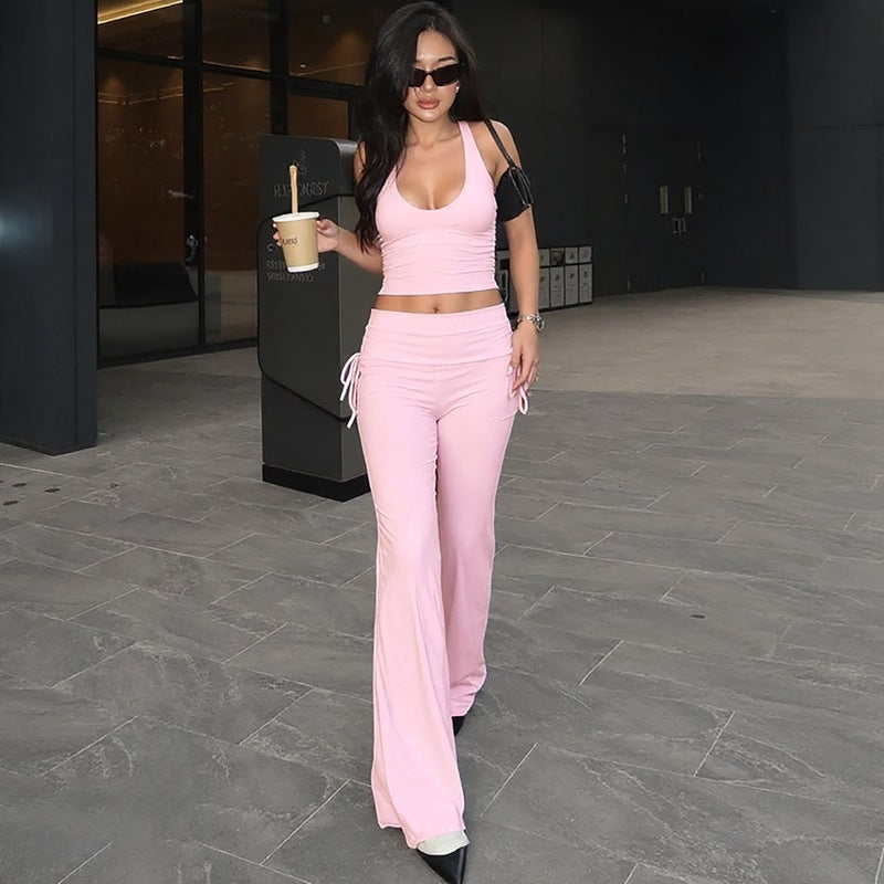 Fashion Casual Vest Slim-fit Solid Color Trousers Suit